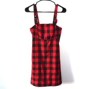 Red & Black Buffalo Plaid Buckle Strap Dress